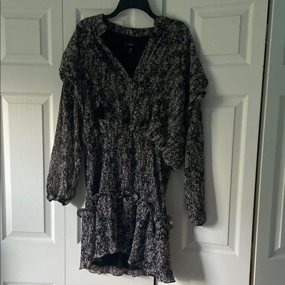 Aqua Black and White V-Neck Long Sleeve Sundress
